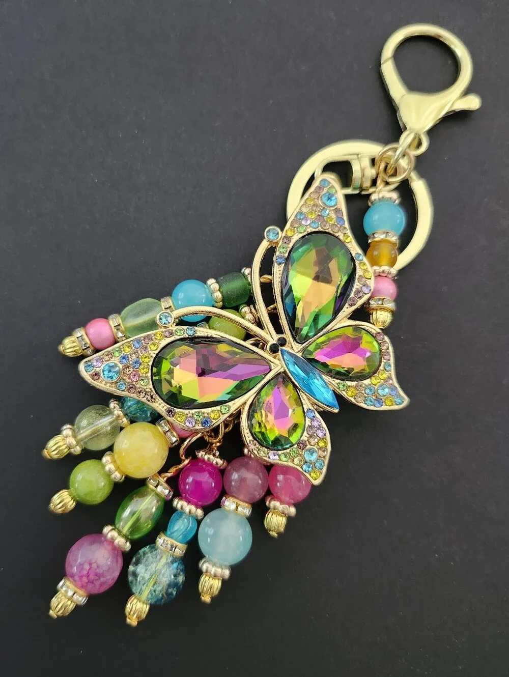 Butterfly Rhinestone Aventurine Jade Purse Charm or Keychain Handcrafted